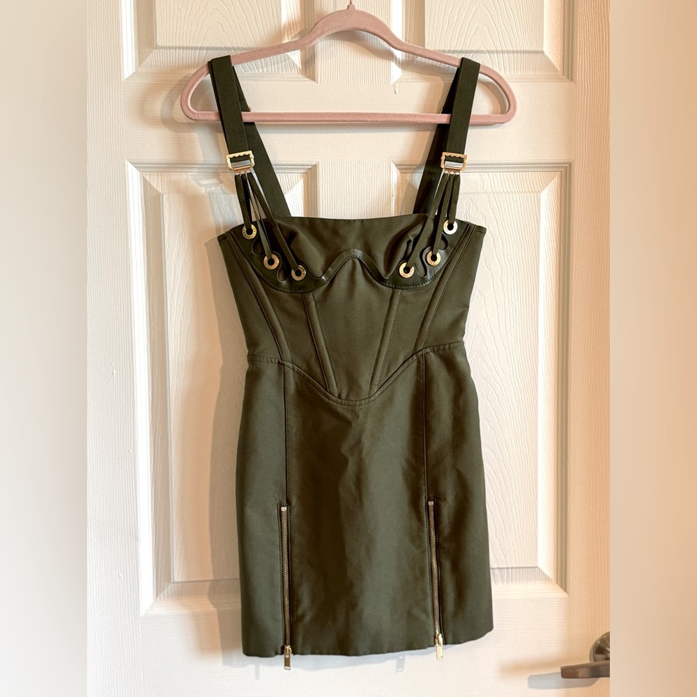 DION LEE Fan Lace Zip Mini Dress in Olive Size Aus 4 US 0 Pristine - Picture 5 of 17
